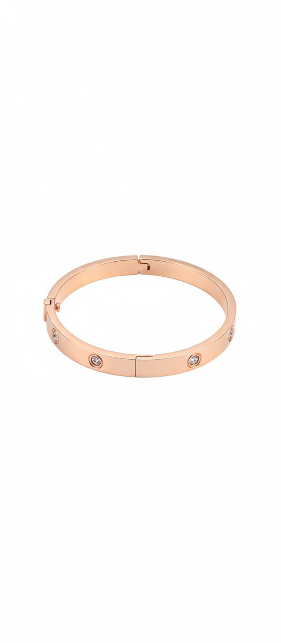 Rose Gold Plated Oval Stone-Inlay Bangle/Bracelet