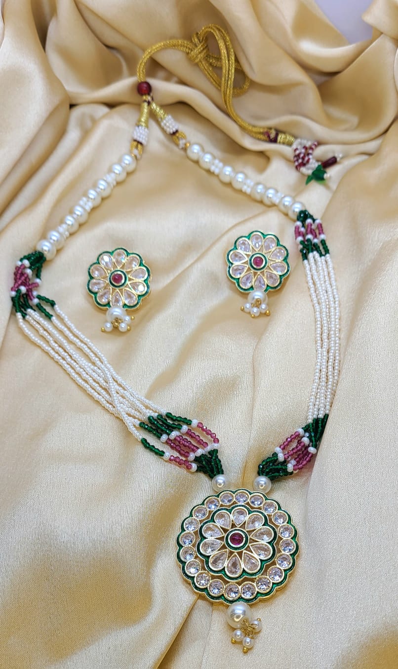 Premium Floral Kundan & Multi-Strand Pearl Jewelry Set
