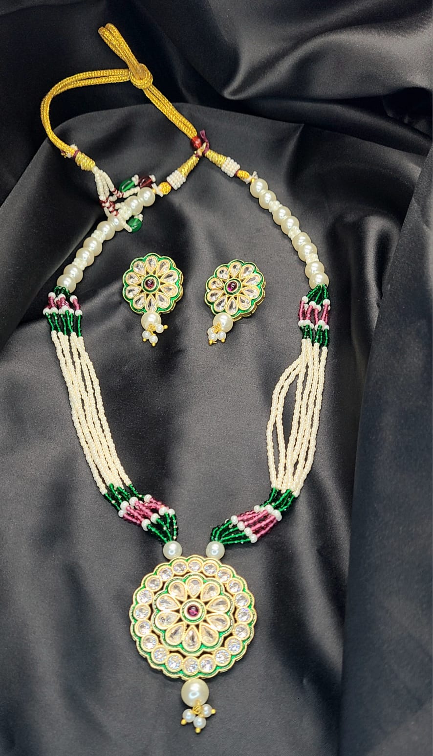 Premium Floral Kundan & Multi-Strand Pearl Jewelry Set