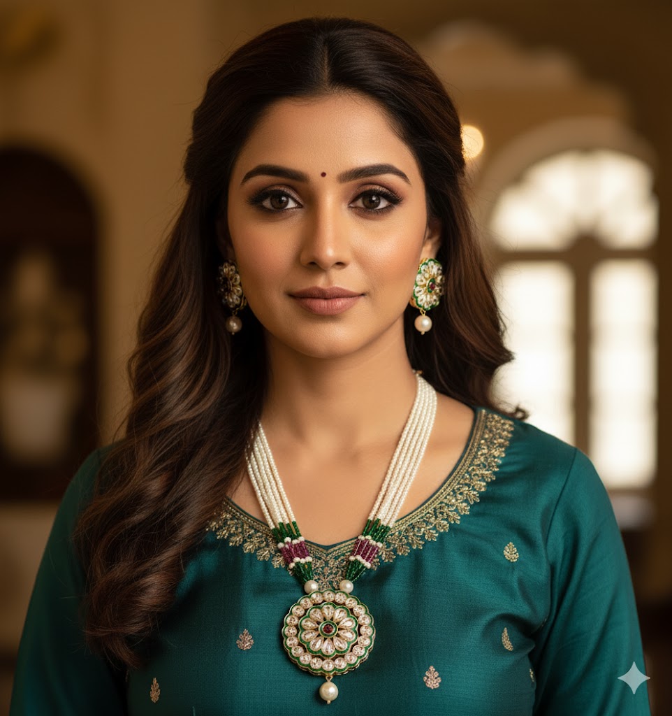 Premium Floral Kundan & Multi-Strand Pearl Jewelry Set